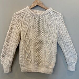 Vintage Kennedy of Ardara Irish Aran Sweater Youth Large Cream Wool Hand Knit